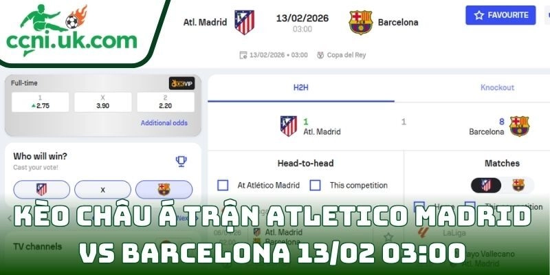Kèo châu Á trận Atletico Madrid Vs Barcelona (13/02 03:00| Cúp nhà vua Tây Ban Nha)