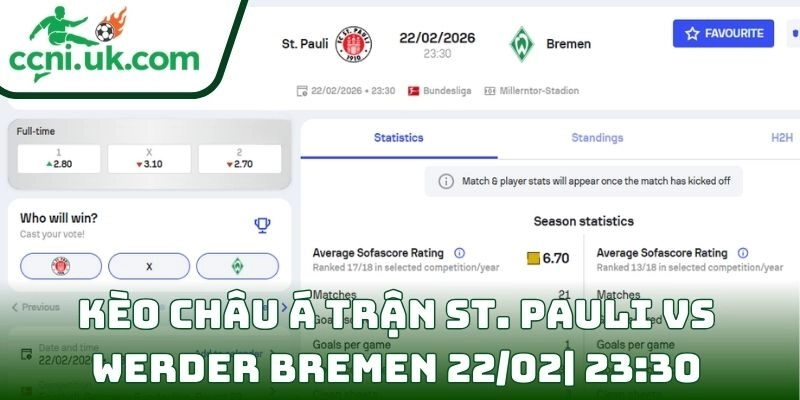 Kèo châu Á trận St. Pauli Vs Werder Bremen (22/02| 23:30, VĐQG Đức)